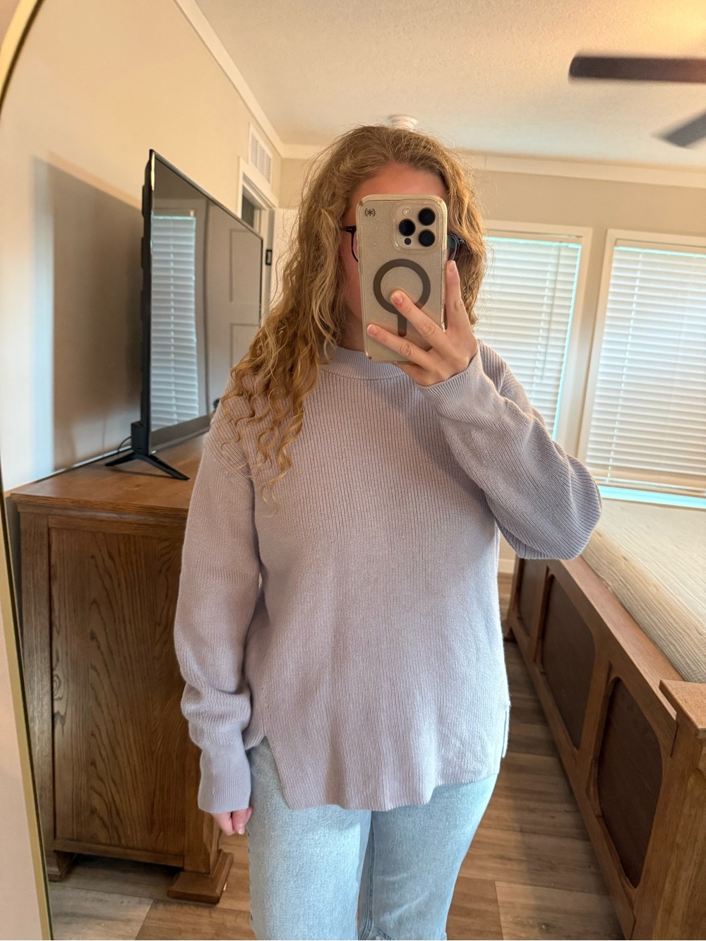Lululemon light purple ribbed knit sweater. 
-Size M